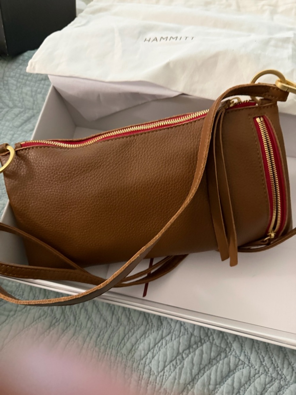 Hammitt Chestnut Brown Leather Crossbody with Gold Discs - Picture 3 of 5